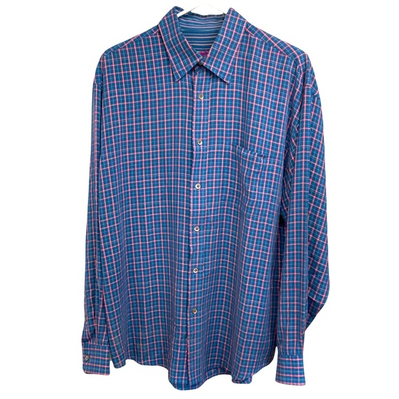 Bugatchi Uomo Shirt Large Blue and Pink Plaid - Picture 1 of 9
